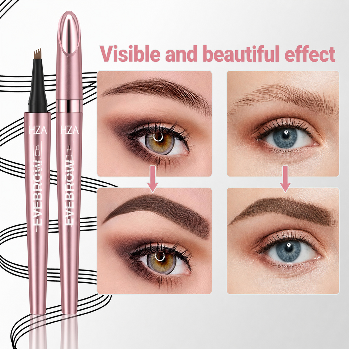 HZA 4-Tip Microblading Eyebrow Pen – Create Natural Hair-Like Brows in Seconds