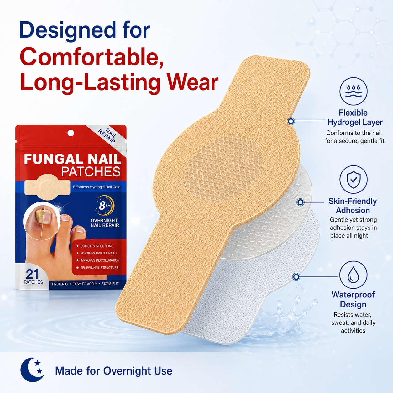 Layered design of the flexible nail care patch